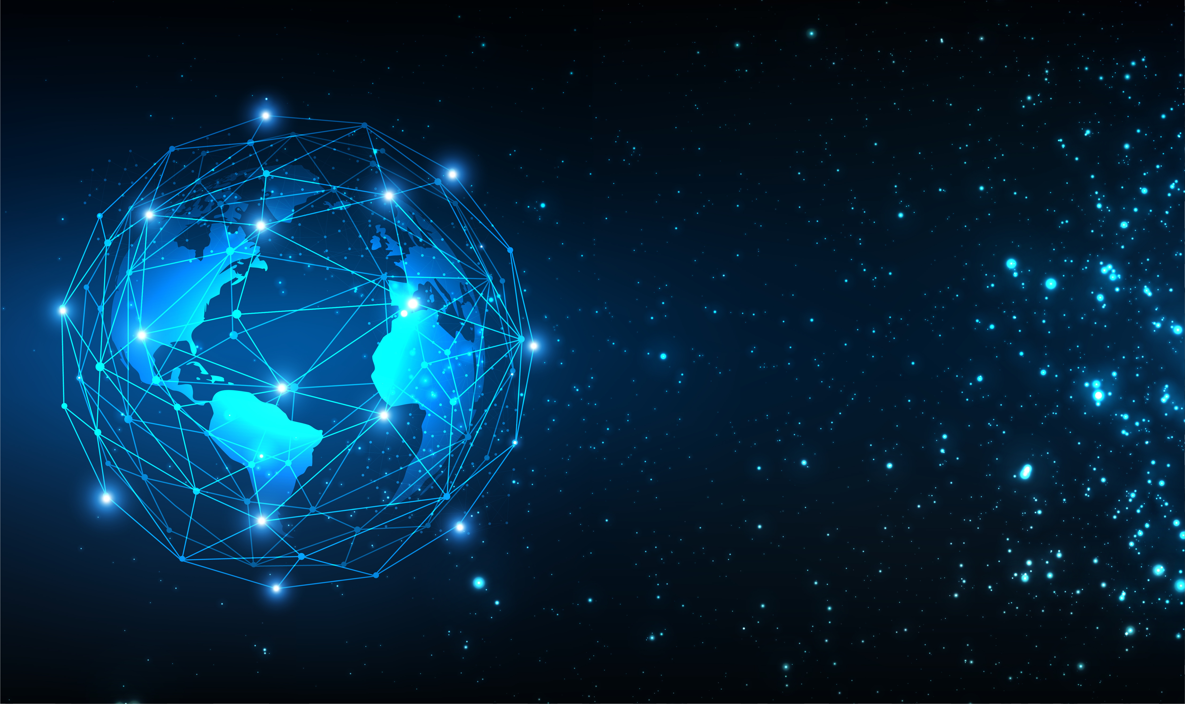 Glowing digital globe connected by glowing lines